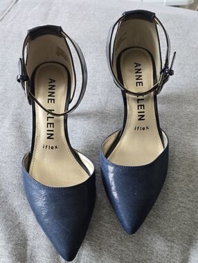 Anne Klein Navy Pointed Toe Ankle-Strap Heels